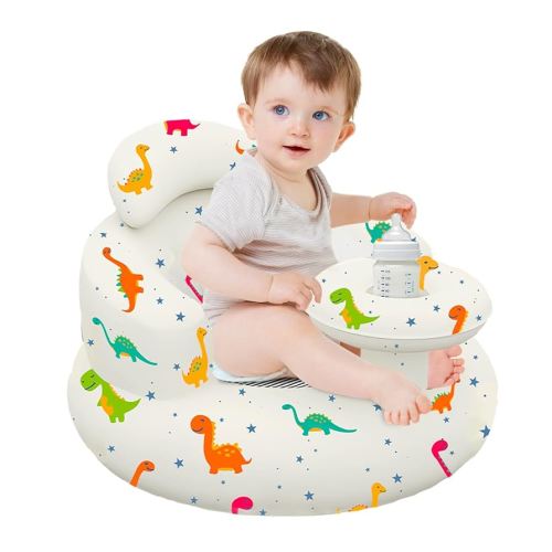 TIDNNS Inflatable Baby Seat with Tray and Built-in Air Pump, 3-36 Months Baby Floor Seat for Sitting Up, Portable Blow Up Baby Chair for Feeding, Travel, Beach (Dinosaur)