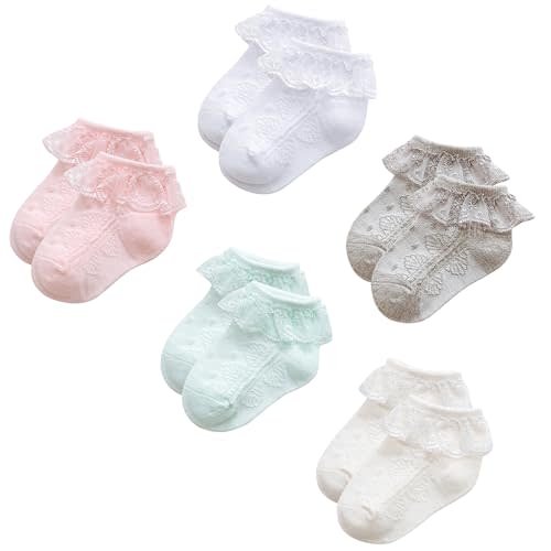 Durio Baby Girls Ruffle Socks - Soft Toddler Girl Socks with Cute Frilly Lace for Toddler Girls
