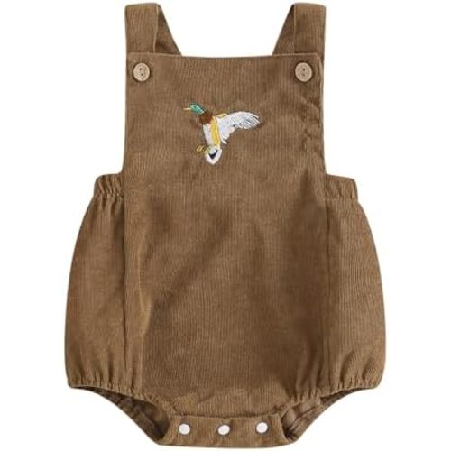 Infant Baby Boy Girl Mallard Duck Corduroy Overalls Romper Embroidery Duck Sleeveless Bodysuit Hunting Baby Clothes