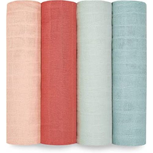 aden + anais Swaddle Blanket, 100% Organic Cotton Muslin Blankets for Girls & Boys, Baby Receiving Swaddles, Ideal Newborn & Infant Swaddling Set, Perfect Shower Gifts, 4 Pack, Mother Earth