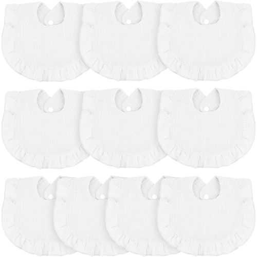 10 Pcs Baby Muslin Bibs Drool Bandana Soft Adjustable Baby Cotton Bibs for Newborn Baby Girl Boy Toddlers Infants Teething - White