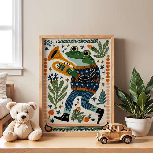 Frog Playing Tuba Nursery Poster | Music Wall Art for Kids Room | Funny Frog Poster |  | Cute Animal Print | Playroom Decor | Baby Gift