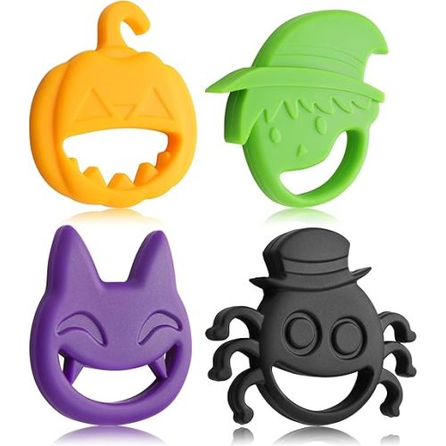 Halloween Teething Toys, Soft Silicone Baby Soothing Teether Chew Toys for Toddlers, Treat or Trick Stocking Stuffers Bags Gifts