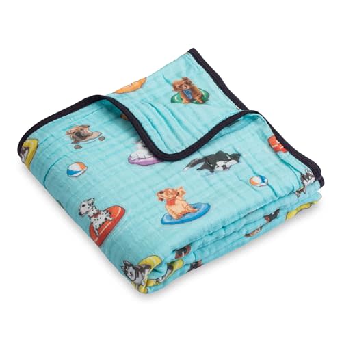 LollyBanks Muslin Baby Blanket 100% Cotton, Muslin Quilt Lightweight, 6 Layers Baby Blankets 47"x 47", Toddler Blanket for Boy and Girl, Nursery Receiving Blankets(Swimming Dogs Print)