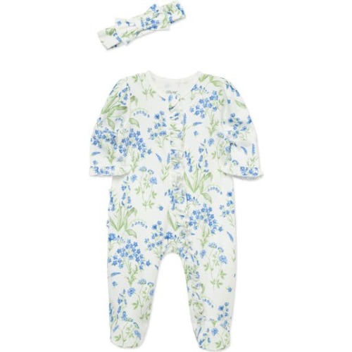 Floral Cotton Footie & Headband Set, 9M
