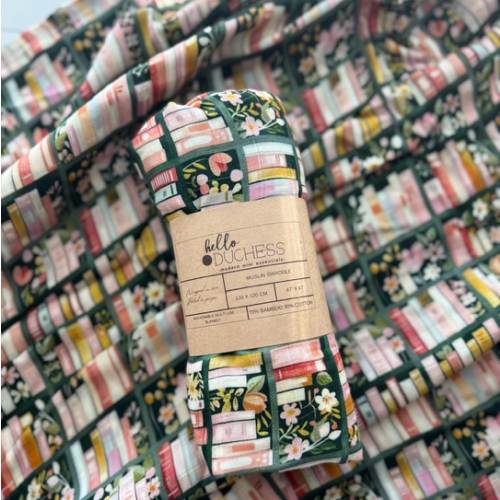 Stories in Bloom Bamboo Cotton Swaddle Blanket: Floral Book Theme