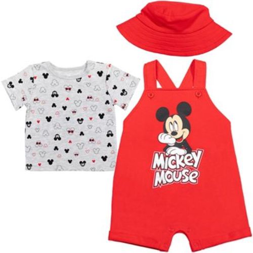 Disney Mickey Mouse Infant Baby Boys French Terry Short Overalls, T-shirt And Bucket Sun Hat 3 Piece Outfit Set Black / White / Red 24 Months
