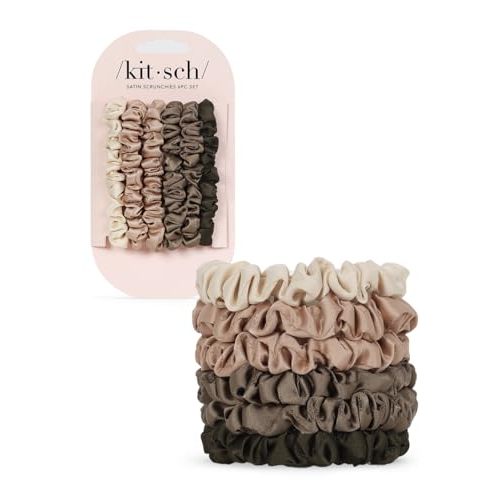 Kitsch Ultra Petite Satin Scrunchies for Women - No Crease Hair Ties for Girls | Scrunchies For All Hair Types and Textures, Perfect for Day or Night - 6 Pcs, Eucalyptus