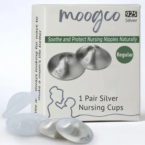 MOOGCO The Original Silver Nursing Cups - 925k Silver Nipple Cups - Nipple Shields for Breastfeeding Newborn - Silver Nipple Covers for Breastfeeding - Breastfeeding Essentials