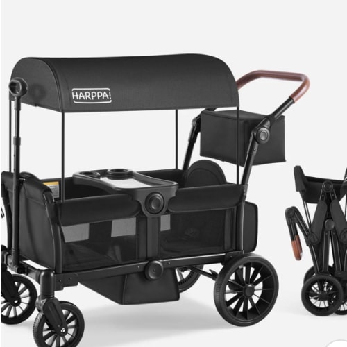 HARPPA | All-Terrain Wagon Stroller for 2 with Canopy – Foldable 2-Seat Wagon for Beach, Park & Camping Adventures