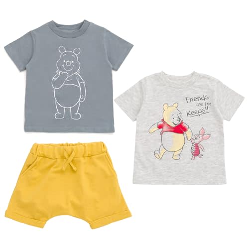 Disney Mickey Mouse Winnie the Pooh T-Shirt and Shorts 3 Piece Outfit Set Infant to Little Kid