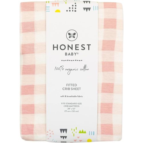 HonestBaby Fitted Crib Sheets Fits Standard Mattress Bassinet, Mini Prints 100% Organic Cotton Baby Boys, Girls, Unisex, Peach Skin Painted Buffalo Check, One Size