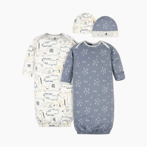 Gerber Organic Gown & Cap Set (2 Pack) - Gray Wild Guy, 0-6M