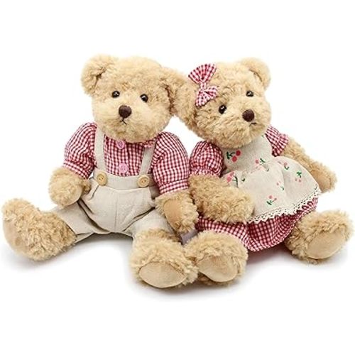 Oitscute 2-Pack Teddy Bear,Cute Stuffed Animal,Couple Gift Soft Plush Toy 11inch (Red Plaid Clothes)