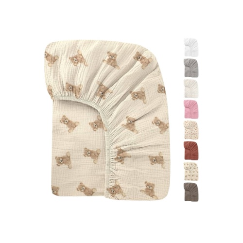 Premium Soft Cotton 52x28 Inches Muslin Crib Sheets Fitted Crib Mattress Sheet for Baby Girls & Boys, Soft Boho Neutral Toddler Bedding Bed Sheets Fits Well Standard Size Crib Mattress 28x52 Inches