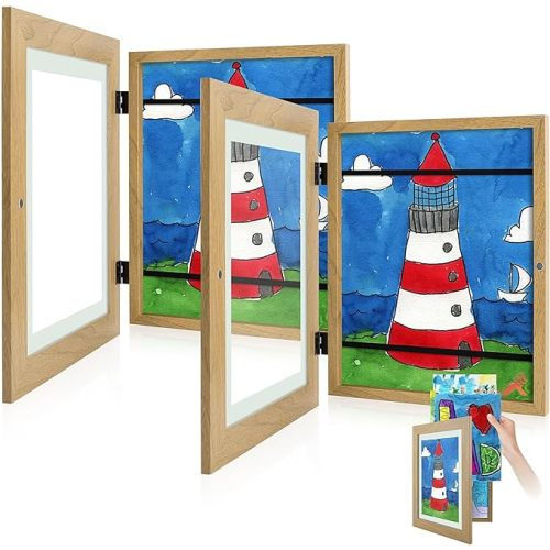 Golden State Art, Kids Art Frames Front Opening Holds 50 Pack, Kids Artwork Frames Changeable 8.5X11, Ecru Storage Frame Display for Kid Artworks, Children Art Projects/Drawing, 3D Picture, 2 Pack