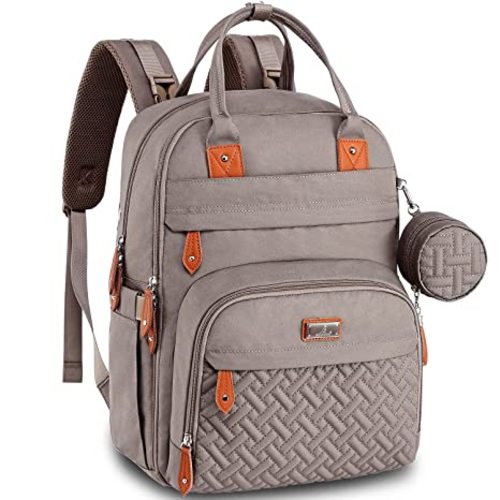 BabbleRoo Unisex Baby Essentials Backpack - Khaki, Waterproof Diaper Bag with Changing Pad, Stroller Straps & Pacifier Case - Polyester