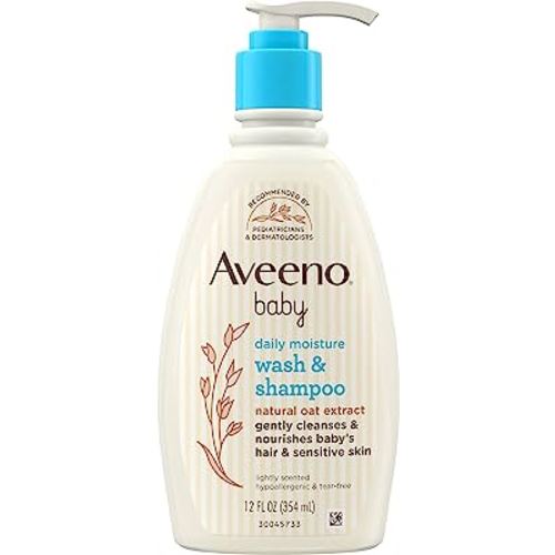 Aveeno Baby Daily Moisture Gentle Body Wash & Shampoo with Oat Extract, 2-in-1 Baby Bath Wash & Hair Shampoo, Tear- & Paraben-Free for Hair & Sensitive Skin, Lightly Scented, 12 fl. oz