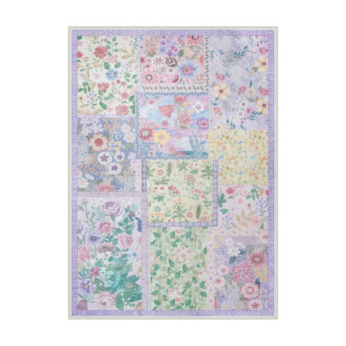 Amour Washable Patchwork Cottagecore Floral Purple Rug
