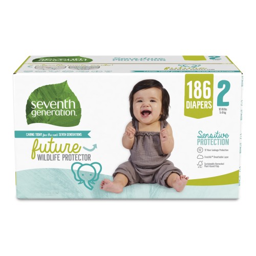 Seventh Generation Protection Baby Diapers Size 2, 186 Count