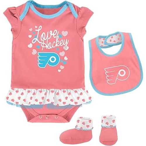 Outerstuff NHL Newborn Girls (3M-9M) Pink Hearts Love Hockey Clothing Set