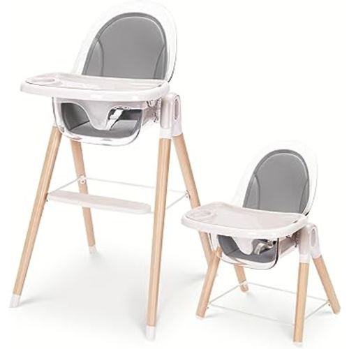 Baby High Chair, 6-in-1 Convertible Wooden High Chair, Recline Chair with Adjustable Hardwood Leg, High Chairs for Babies and Toddlers, Double Dishwasher Safe Tray & Premium Leatherette