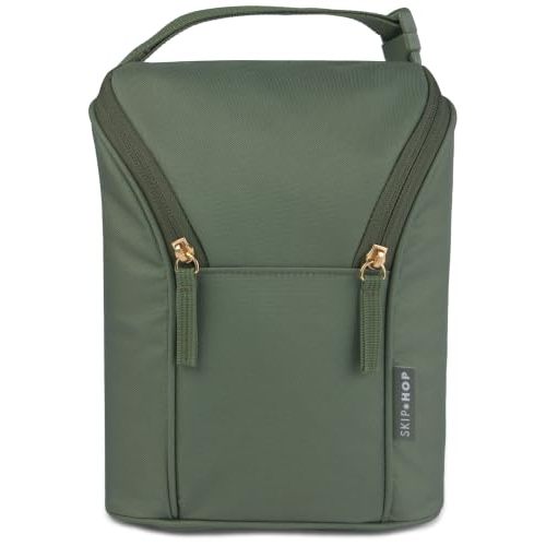 Skip Hop Insulated Bottle Bag Holds 2 Bottles Includes Freezer Pack, Sage