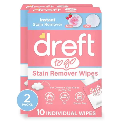 Dreft Stain Remover Wipes for Baby Clothes – Travel Size Stain Remover, Individually Wrapped for On-the-Go Use – Mild on Skin & Safe for Baby Clothes – 20 Count