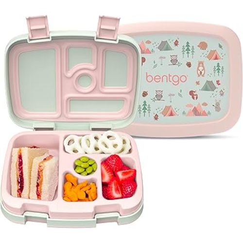 Bentgo Kids Prints Leak-Proof, 5-Compartment Bento-Style Kids Lunch Box - Ideal Portion Sizes for Ages 3-7, Durable, Drop-Proof, Dishwasher Safe, & PFAS & BPA-Free Materials (Nature Adventure)