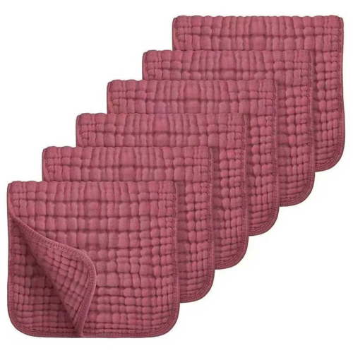 Muslin Burp Cloths Girl Boy 6Pcs 25 X50cm Ultra Soft and Absorbent, 6-Layer Cotton for Spit Up Drool Gentle Burping Cloth Newborn Essentials Red