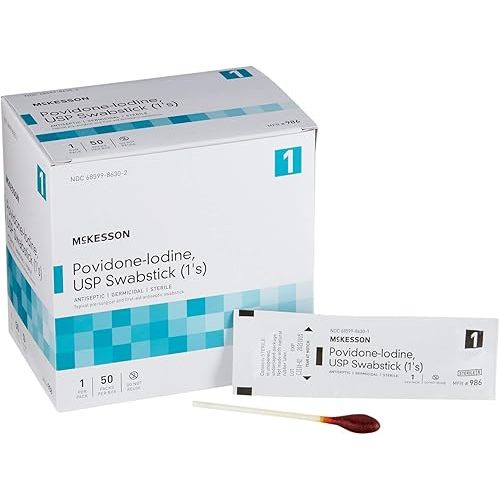 McKesson Povidone Iodine 10% Swabs Stick [50 Sticks] Sterile Swabsticks, Topical Pre-Surgical and First Aid