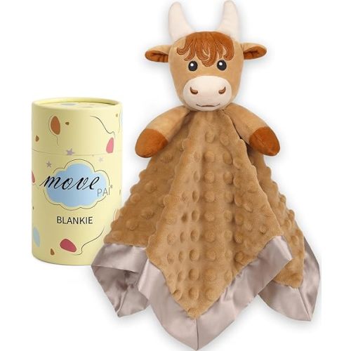 Loveys for Babies, Soft Baby Security Blanket Lovies for Babies, Stuffed Animals Blankie for Newborn Infant with Baby Snuggle Toy, Baby Boys Gifts Highland Cow Security Blanket 16 Inch