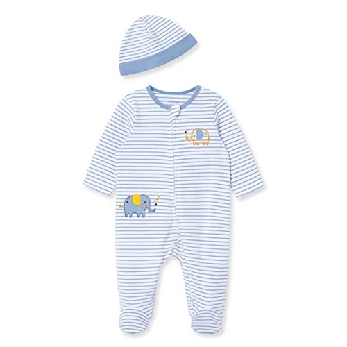 Little Me Baby Boy Clothes 2-Piece Baby Sleeper and Cap Set, 100% Cotton Footies Baby Essentials, Preemie to 9 Months