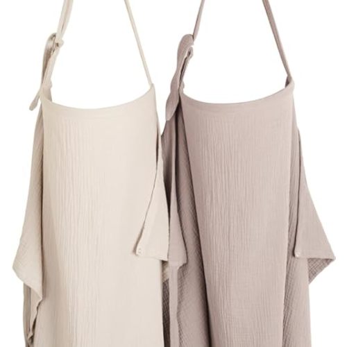 Konssy 2-Pack Muslin Nursing Cover Up for Breastfeeding Moms with Rigid Hoop, 100% Cotton, Lightweight & Breathable Breastfeeding Cover, Adjustable & Comfort