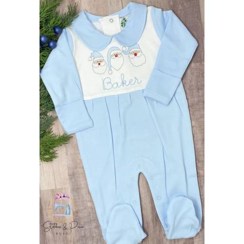 Baby Boy First Christmas Outfit/Monogrammed Personalized Footie/Santa Trio Christmas/Baby Shower Gift/Newborn/Embroidered Romper/Sleeper
