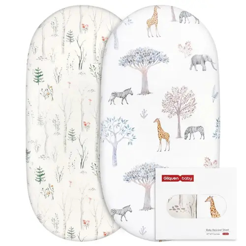 Gllquen Baby Bassinet Sheets Set 2-Pack, Breathable Cozy Bassinet Fitted Sheet Universal Fit Standard Mattress Oval Rectangle Cradle Baby Sheets for Baby Boy Girls Unisex 32"x16" (Forest)