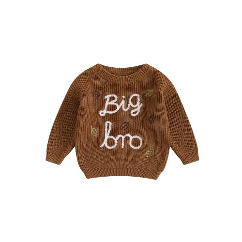 Big Brother Little Brother Matching Sweaters Toddler Baby Boy Long Sleeve Leaves Pattern Pullover Knit Tops Winter Clothes