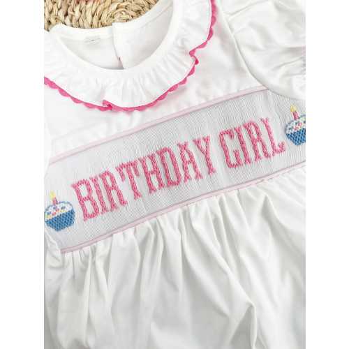 Birthday Romper, Smocked Bubble Romper- Birthday Party Dress, Birthday Outfit Set, First Birthday Romper, Personalized Gift for Baby Girls