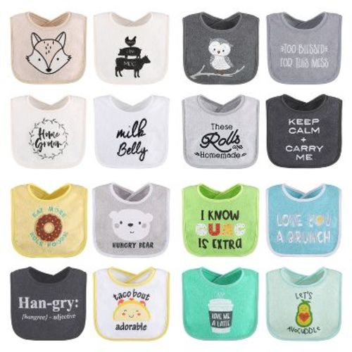 The Peanutshell Unisex Terry Bibs, 16 Pack for Feeding, Teething, or Drooling|Neutrals