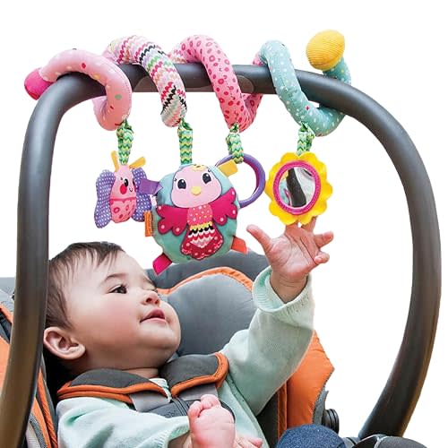 Infantino Stretch & Spiral Activity Toy - Textured Play Activity Toy for Sensory Exploration and Engagement, Ages 0 and Up, Pink Farm, 1 Count (Pack of 1)
