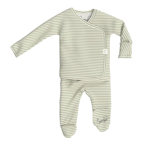 Bonsie Skin to Skin Babywear Footie Bodysuit - Baby Footed One Piece with Green Striped Pattern - Mint Twist