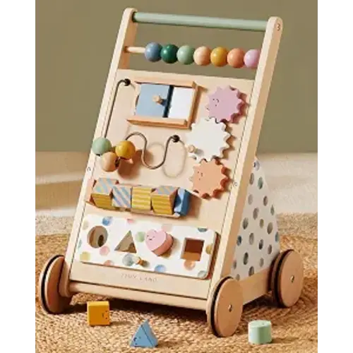 Tiny Land Wooden Baby Walker with Activity Center, Montessori Push Walker