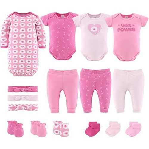 The Peanutshell Baby Layette Gift Set for Girls, Newborn Girl Gift Sets, Baby Clothes & Essentials, Pretty in Pink