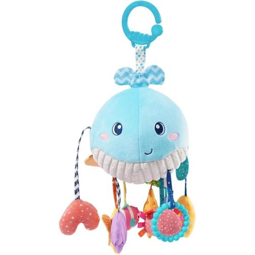 Jollybaby Plush Stuffed Activity Pull String Hanging Toys for Stroller Car Seat Crib or Gym, Montessori Sensory Carseat Toy for Baby 0-3-6-12-18 Months, Whale Toy for Infant Baby Boy Girl Gifts