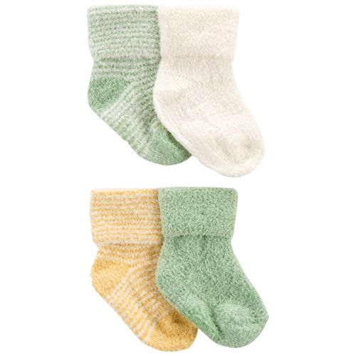 4-Pack Foldover Chenille Booties - 0-3M - Mint/Yellow