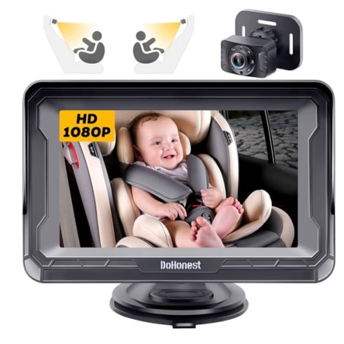 DoHonest Baby Car Camera HD 1080P - Rear-Facing Car Baby Monitor with Night Vision, Adjustable View Angle, Easy Setup, Anti-Glare Display, Safety for Kids & Infants