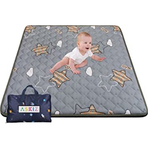 Playpen Mat for Baby to Playing, Thick 50x50 Inch Baby Crawling Mat On Floor Non-Slip Play Mat with Ultra Soft Padded, Versatile Play Space for Babies, Infants, Toddlers (Grey|Cartoon)