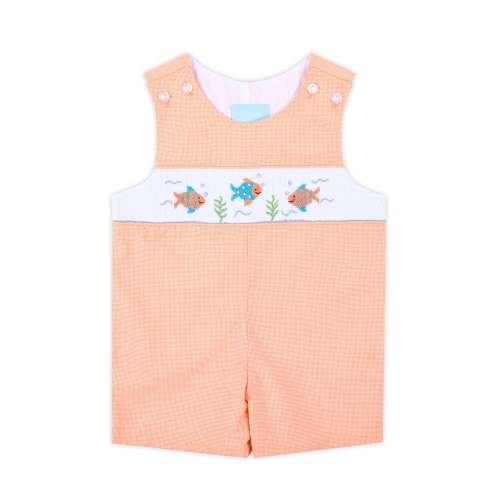 Little Fish Orange Micro Gingham Smocked Jon Jon