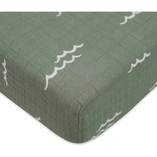 Babyletto 100% Organic Cotton Crib Sheet, GOTS-Certified, Fitted 360°, Ultra-Soft and Breathable Muslin - Ocean Waves