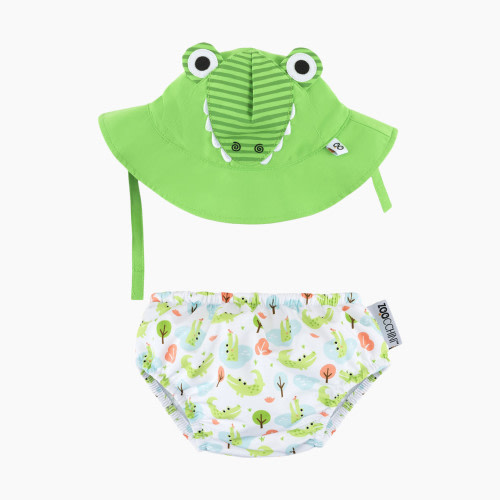ZOOCCHINI Swim Diaper and Sun Hat Set - Alligator, 6-12 Months